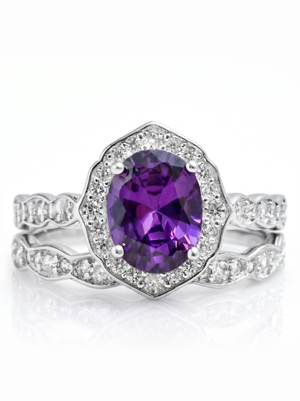 Purple Amethyst gemstone ring set, 925 Sterling Silver Feb Birthstone